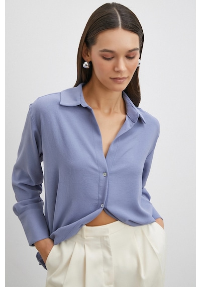 Never More Basic Polyester Gömlek İndigo Indigo