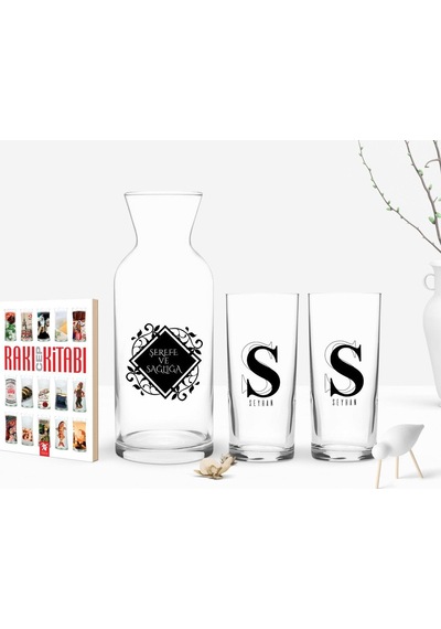 Kişiye Özel Renkli Baskılı İsimli İkili Rakı Bardağı Karaf Ve Cep Kitabı Hediye Seti-34