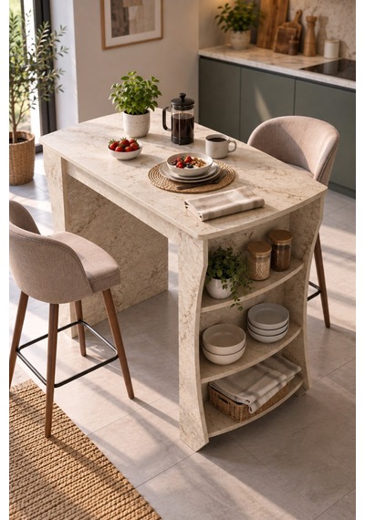 Sulorahome Mutfak Adası Ve Kahvaltı Masası Raflı Çok Amaçlı Masa 120x60 Cm Traverten - Rossini Sulorahome Mutfak Adası Ve Kahvaltı Masası Raflı Çok Amaçlı Masa 120x60 Cm Traverten - Rossini