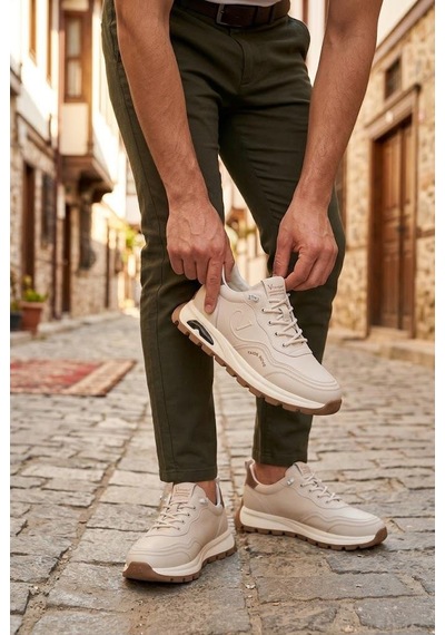 Pepita E350 Rahat Hafif Lastik Bağcıklı Özel Tasarım Spor Sneaker Erkek Ayakkabı Bej