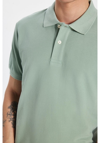 Tudors Erkek Slim Fit Dar Kesim %100 Pamuk Yeşil Polo Yaka Tişört-32777 Yeşil