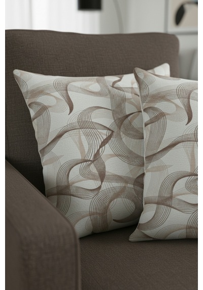 Chevron Bohem Dekoratif Punch Yastık Kırlent Kılıfı 2 Adet 45x45 Zen Dalga Kahverengi 45 x 45