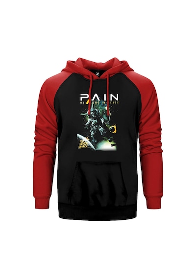 Pain We Come İn Peace Kırmızı Renk Reglan Kol Kapşonlu Sweatshirt Kırmızı