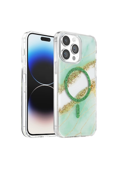 Onegif Apple İphone 14 Pro Max Lotus Simli Magsafe Kapak - Yeşil - Yeşil