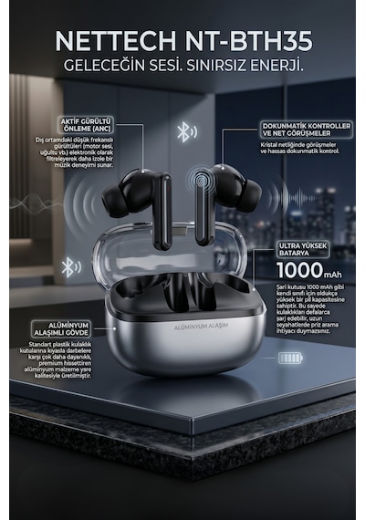 Nettech NT-BTH35 Anc Aktif Gürültü Engelleyici Tws Kulak İçi Bluetooth Kulaklık