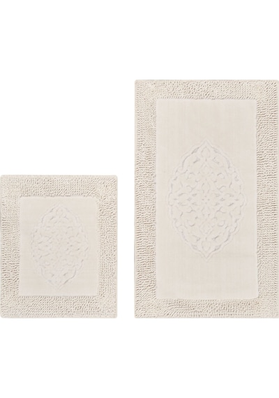 Tiffany 2'li Pamuklu Klozet Takımı, Krem Banyo Paspas Seti 60 x 100 / 50 x 60 CM Krem