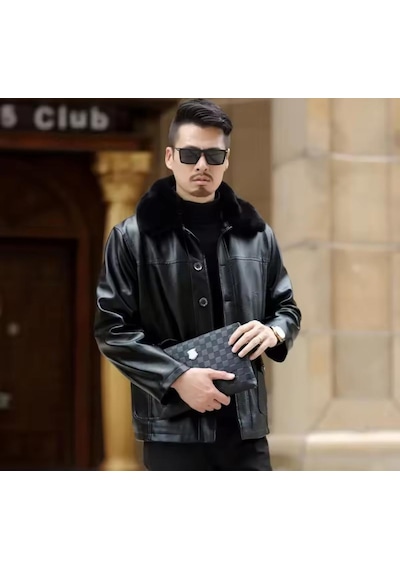 Nyc Giyim Tekstil & Deri Dana Derisi Yakası Ve İçi Tüylü Kışlık Mont Kaban Siyah