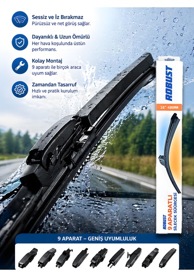 40 Cm 16 400mm Universal Oto Sileceği 9 Aparatlı Sessiz Çalışma İz Bırakmaz Premium Kalite