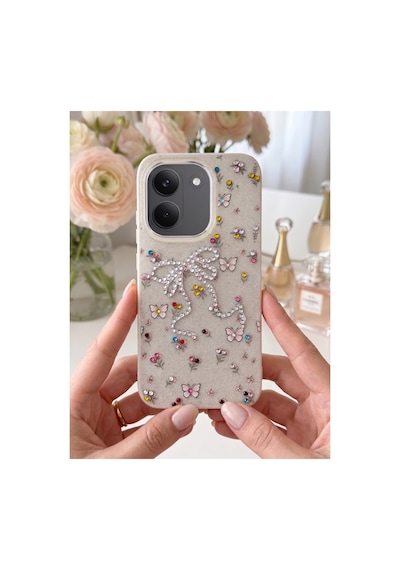 Poco X8 Pro Taşlı Desenli Fiyonk Silikon Kılıf Gri