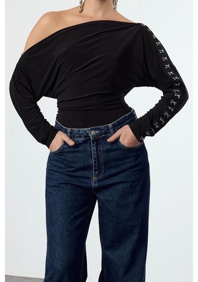 Ersefa Stil Kadın Bluz Regular Örme Fitted Kalıp Siyah