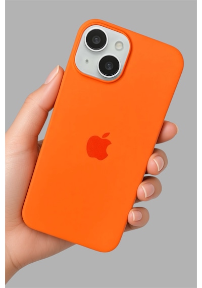 Iphone 13 - 14 Uyumlu Kılıf Logolu Lansman Soft Yumuşak Içi Kadife Silikon Kapak Turuncu