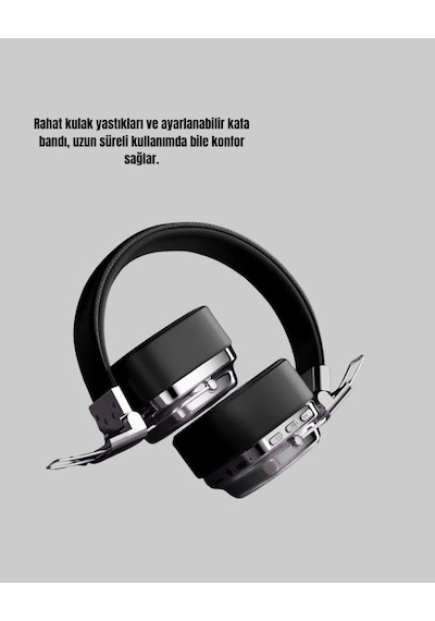 Mey İthalat Kablosuz Kulak Üstü Bluetooth Kulaklık Güçlü Bas Ve Katlanabilir Tasarım