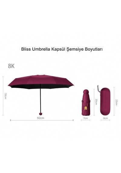 Bliss Umbrella Kapsül Şemsiye - Uv Korumalı Güneş Şemsiyesi Bordo