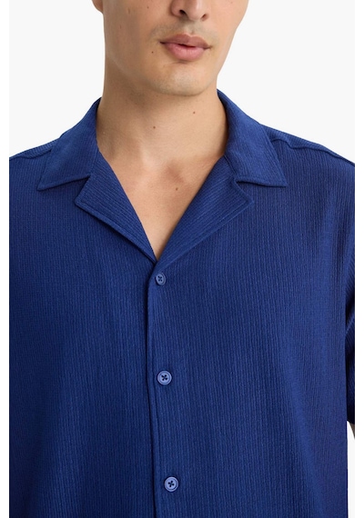 Defacto Modern Fit Polo Yaka Penye Kısa Kollu Gömlek C4125ax25smbe753 Mavi