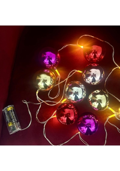2 Metre 10 Led Pilli 2 Kademeli Parlak Top Led Yılbaşı Ağacı Süsü Mz-3 Açık Bej