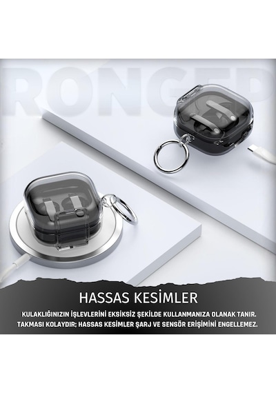 Samsung Galaxy Buds4 Pro/buds 4 İçin Kılıf Güvenlik Kilit Tasarımlı Transparent-lock Kulaklık Kılıfı Sararmaya Dayanıklı Taşıma Askılı Tpu Koruyucu Samsung Buds 4 Pro Kılıf Şeffaf-siyah