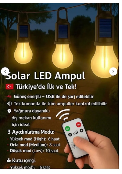 Taşınabilir Solar Usb Şarjlı Led Ampül-outdoor Kamp Bahçe Lambası-askılı Kırılmaz-kumandalı 1