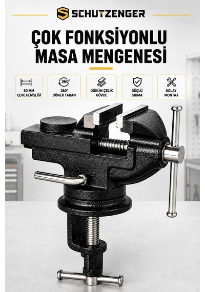 360 Döner Masa Tazgah Mengenesi 50mm Döküm Çelik Kol Çok Fonksiyonlu Pro50