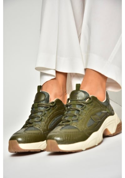 Fox Shoes U312414209 Yeşil Kalın Tabanlı Spor Ayakkabı Sneakers Yeşil-suni Deri Yeşil