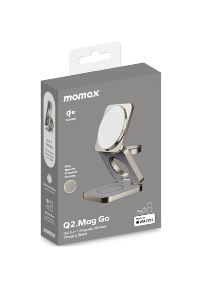 Momax UD31L Q2.Mag Go Qi2 3-in1 Manyetik Kablosuz Şarj Standı Titanyum