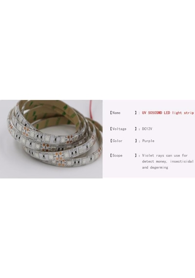 UV Şerit LED 5050 SMD 60/m İç Mekan 1mt 12V
