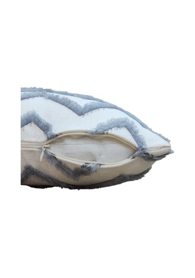 Modern Chevron Zigzag Püsküllü Kırlent Kılıfı Krem Gri Renk - 43x43cm Gri