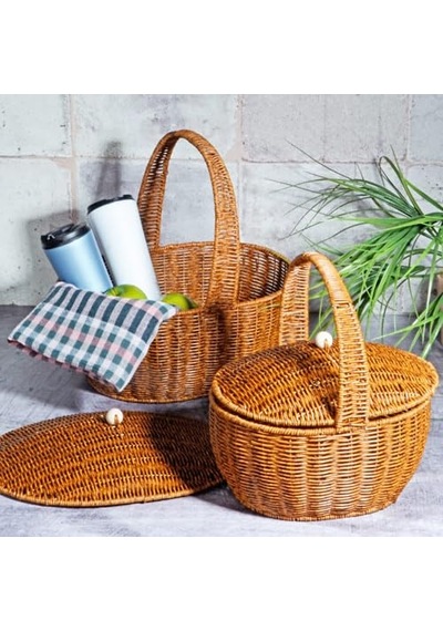 Wicker Serisi Hasır Örme 2'li Piknik Sepeti Çok Renkli