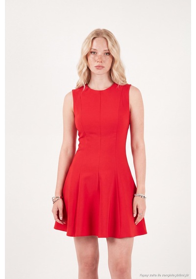 Lela A Kesim Dikiş Detaylı Mini Boy Davet Elbise Kadın Elbise 6523003 Kırmızı