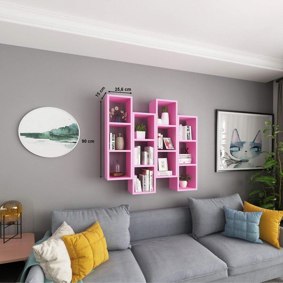 Kitaplık Mobilya Duvar Rafı Salon 4 Lü Takım Pembe Pembe Kitaplık Mobilya Duvar Rafı Salon 4 Lü Takım Pembe Pembe