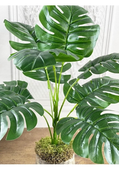 Yapay Çiçek Monstera 9 Dal Kütük Saksılı Deve Tabanı Dekoratif Sü