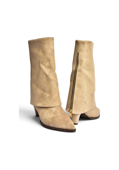 Fox Shoes Z820484202 Vizon Süet Kalın Topuklu Foldover Bot