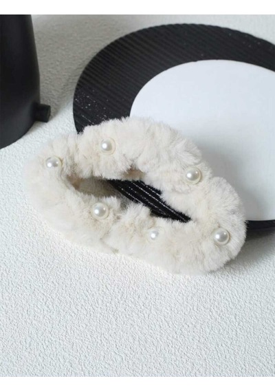 Büyük Boy İnci Peluş Mandal Toka 13 Cm Beyaz