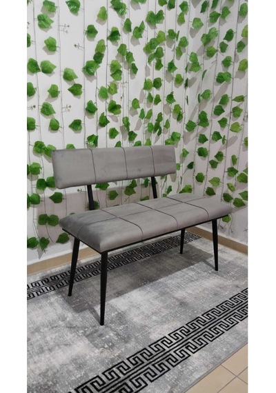 Özcan Metal Metal Ayaklı Sırtlı Siyah Mutfak Salon Antre Yatak Odası Puf Bank Oturak Bench Gri
