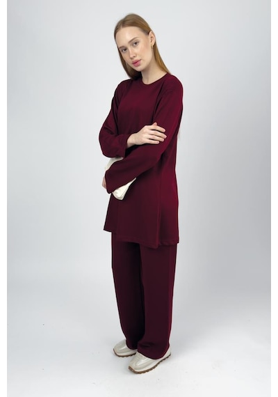 Kadın Modal Tunik Pantolon Takım Bordo