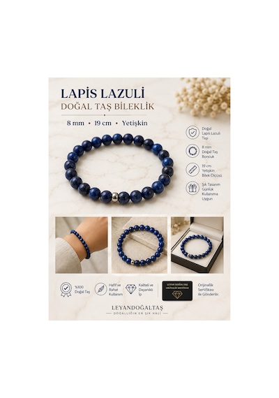 Lapis Lazuli Doğal Taş Yetişkin Bileklik 19 Cm Lacivert Lacivert