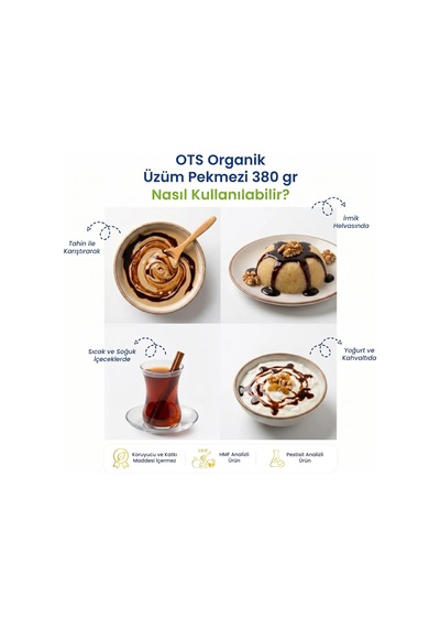 Ots Organik Üzüm Pekmezi 380 gr (Organik Sertifikalı, Pestisit Analizli)