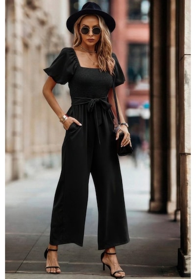 Butik İstanbul Kadın Kısa Kollu Kare Yakalı Göğsü Gipeli Belden Kuşaklı Uzun Janjan Tulum Siyah Butik İstanbul Kadın Kısa Kollu Kare Yakalı Göğsü Gipeli Belden Kuşaklı Uzun Janjan Tulum Siyah