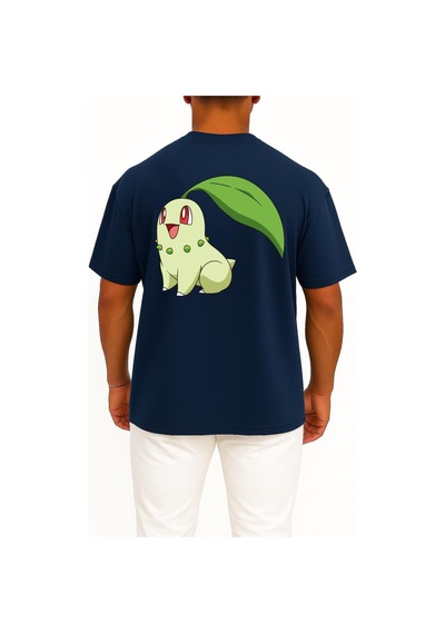 Bahriyeli Collection Oversize Chikorita Cep Ve Sırt Tasarımlı Unisex T-shirt Lacivert
