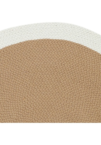 Cool Halı Glenn Kahve Krem Oval Pamuklu Kilim El Dokuma Örgü Çift Taraflı Yıkanan Balkon Mutfak Kilimi Kahverengi