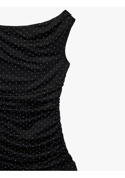 Koton Kayık Yaka Kolsuz Bodycon Drapeli Taşlı Mini Abiye Elbise Siyah 6sak80068fk Siyah