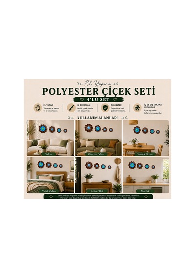 Çiçek Polyester Çiçek 4 Lü Set Kahverengi-bal Kahve