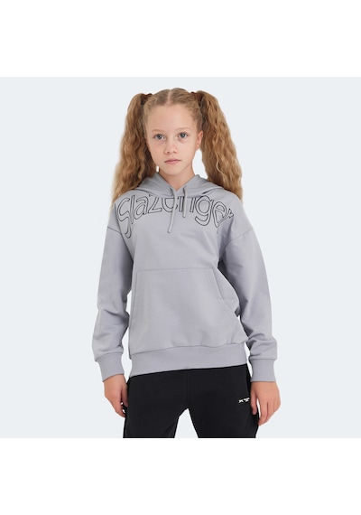 Slazenger LETTO Çocuk Kapüşonlu Cepli Taş Gri Sweatshirt
