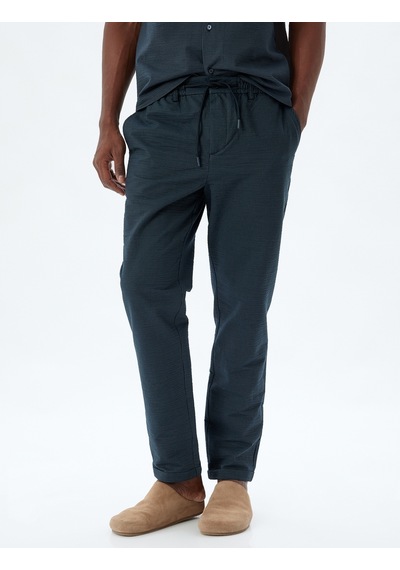 Koton Chino Pantolon Cep Detaylı Beli Bağcıklı Pamuklu Lacivert 5wam40043hw Lacivert