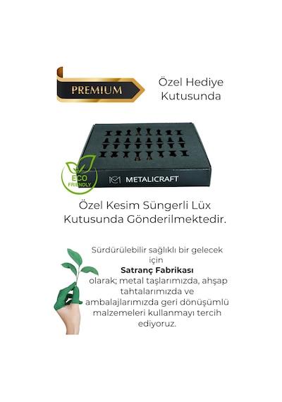 Mc34 Metal Satranç Takımı Gerçek Kayın Ağacı Satranç Tahtası - 25x25cm Antik Metal Taşlar
