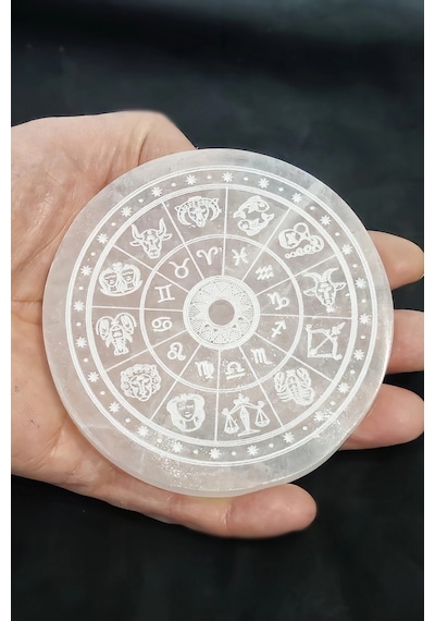 Burçlar, Astroloji Desenli Enerji Yükleyici Beyaz Selenit Plaka 42