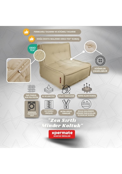 Xpermate Zen Sırtlı Minder İskandinav Tarzı Minder 80x60 Bej