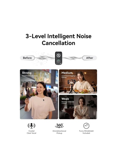 Lark A1 Kablosuz Mini Mikrofon, Apple iPhone Uyumlu 15/16 Ve Android İçin, 48 Khz/24 Bit, 3 Seviyeli Akıllı