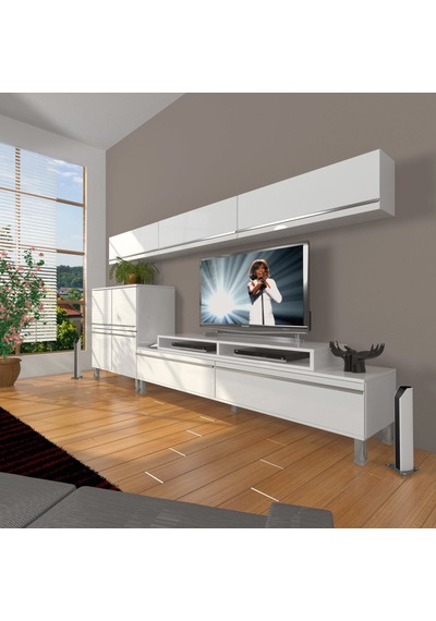 Decoraktiv Ekoflex 8 Mdf Krom Ayaklı Tv Ünitesi Tv Sehpası Beyaz