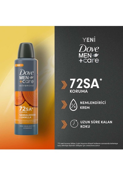 Men +care Advanced Erkek Deodorant 72 Saat Koruma Sandalwood Vanilla 150 ML X3