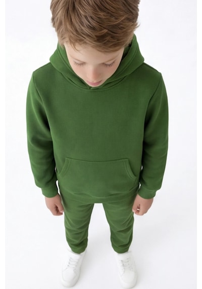 Esila Kids Çocuk Eşofman Takımı Kapüşonlu 3 İp 5-10 Yaş Yeşil